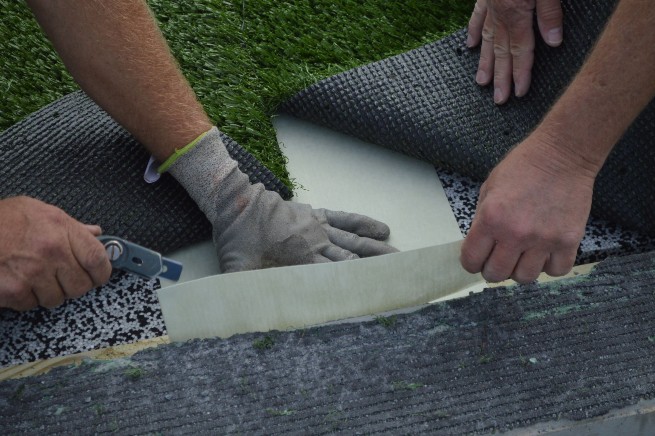 San Francisco artificial turf installation - cushion pad installation